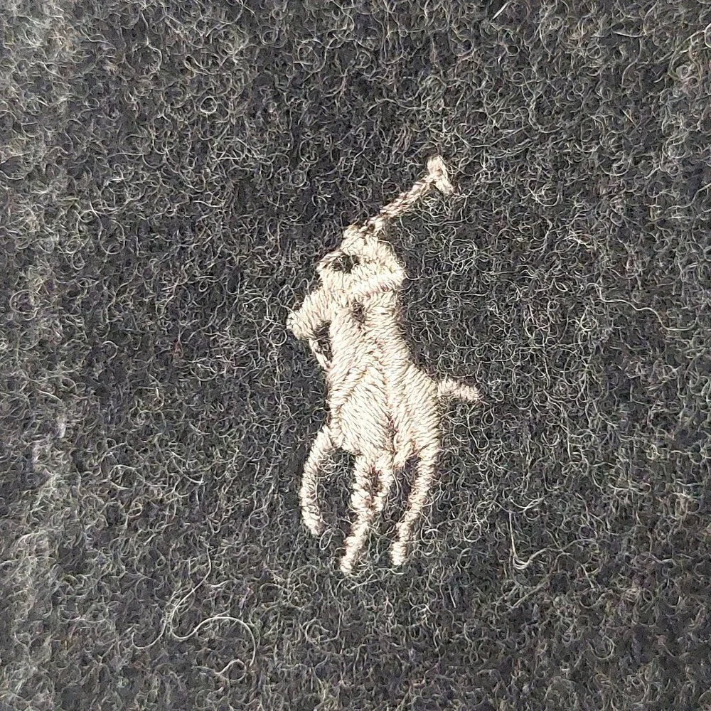 POLO Ralph Lauren Black Window Pane Gray Tweed Reversible Scarf Embroidered Logo